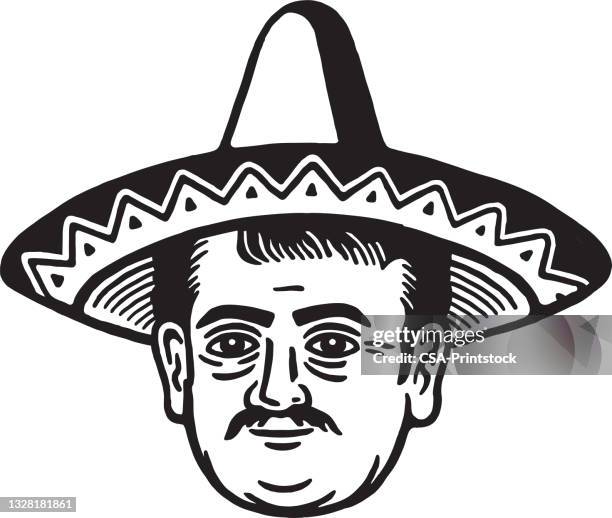 mann trägt eine sombrero - hat sombrero stock-grafiken, -clipart, -cartoons und -symbole