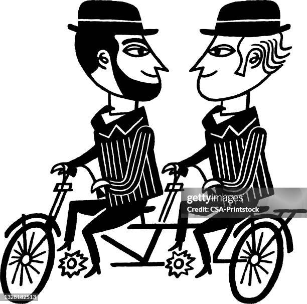 stockillustraties, clipart, cartoons en iconen met old fashioned bicycle built for two - tandem positie