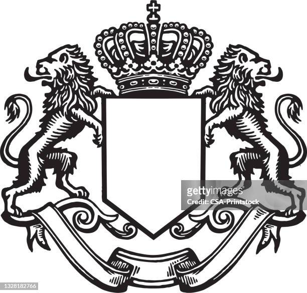 crown and shield - coat of arms stock illustrations