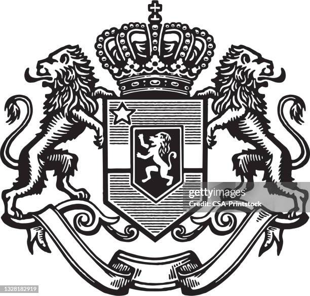 illustrazioni stock, clip art, cartoni animati e icone di tendenza di corona e scudo - coat of arms