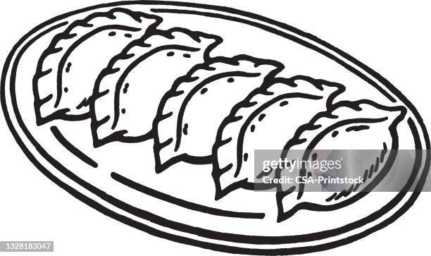 potstickers on a platter - dumpling stock illustrations
