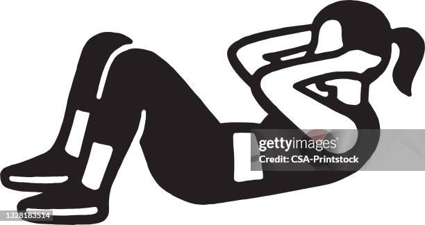 frau ausübung - rumpfbeuge stock-grafiken, -clipart, -cartoons und -symbole