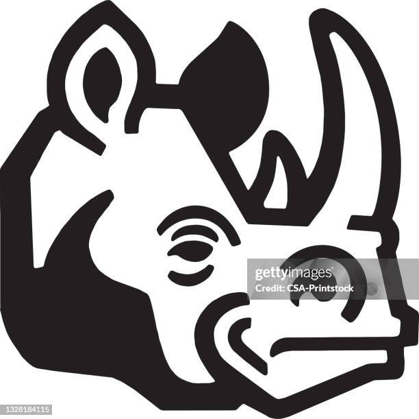 stockillustraties, clipart, cartoons en iconen met rhinoceros head - neushoorn