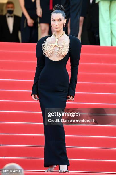 Bella Hadid attends the "Tre Piani " screening during the 74th annual Cannes Film Festival on July 11, 2021 in Cannes, France.