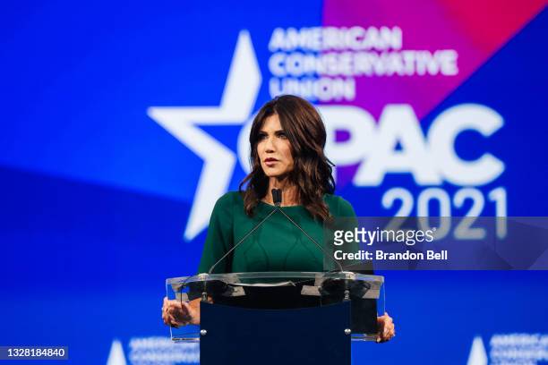 South Dakota Gov. Kristi Noem speaks during the Conservative Political Action Conference CPAC held at the Hilton Anatole on July 11, 2021 in Dallas,...