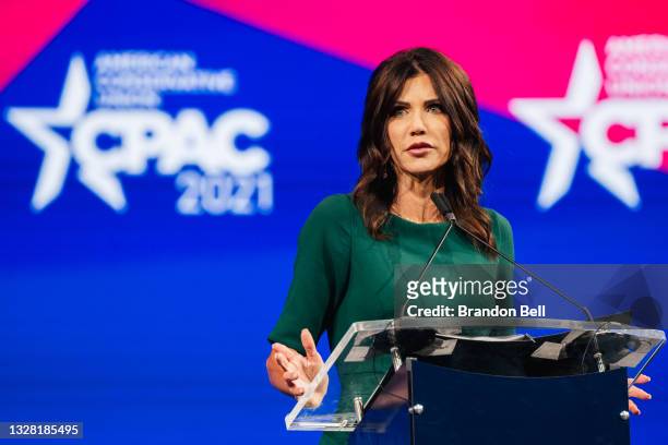 South Dakota Gov. Kristi Noem speaks during the Conservative Political Action Conference CPAC held at the Hilton Anatole on July 11, 2021 in Dallas,...