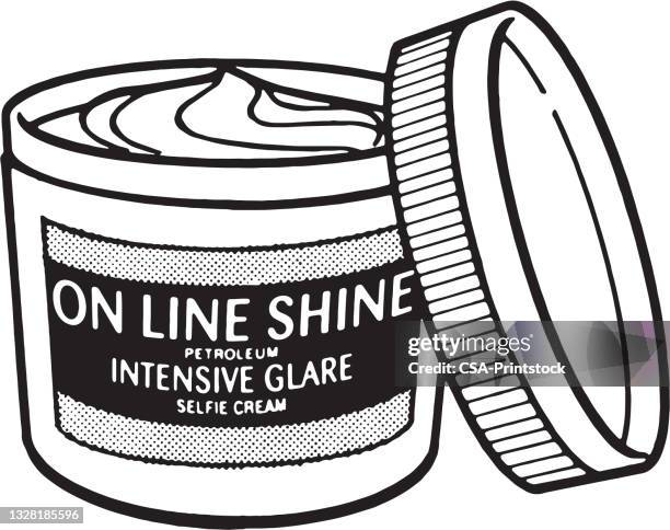 on line shine selfie cream jar - cosmetics packaging stock illustrations