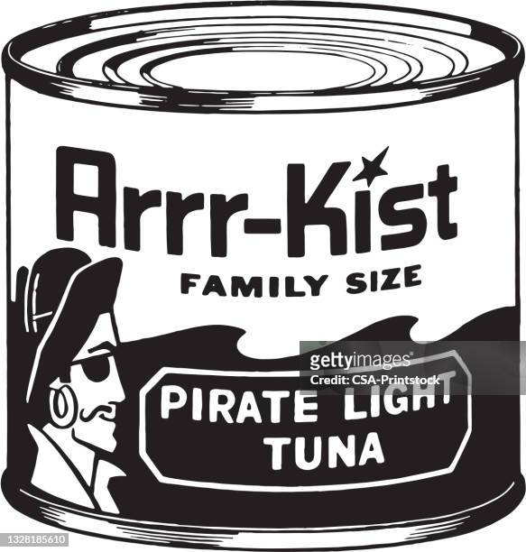 arrr kist pirate leichte thunfischdose - tuna animal stock-grafiken, -clipart, -cartoons und -symbole
