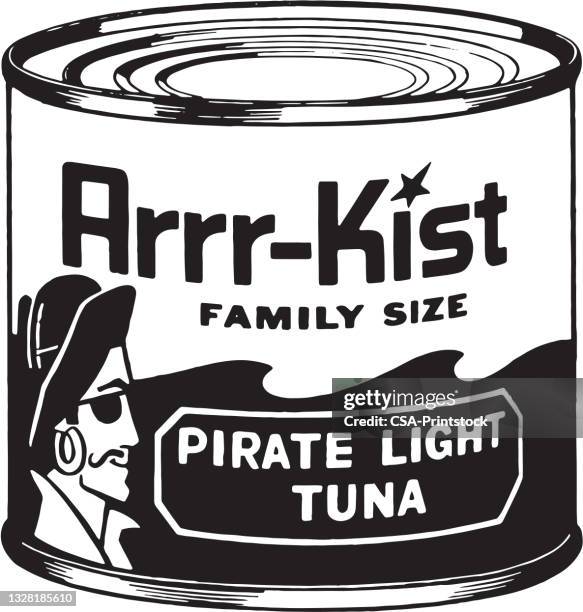 arrr kist pirate light tuna can - satire stock illustrations