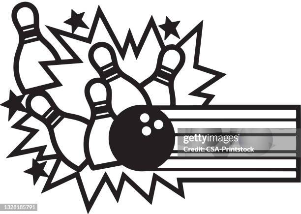 bowling ball und pins - bowling stock-grafiken, -clipart, -cartoons und -symbole