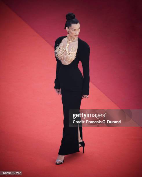 Bella Hadid attends the "Tre Piani " screening during the 74th annual Cannes Film Festival on July 11, 2021 in Cannes, France.