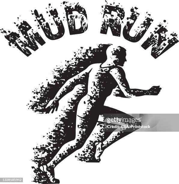 mud run runner - man running track stock illustrations