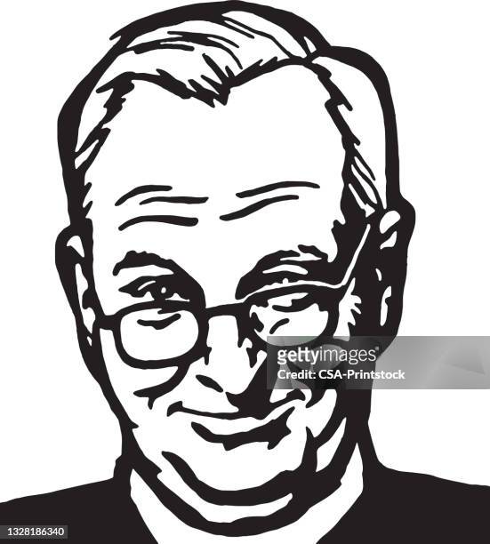stockillustraties, clipart, cartoons en iconen met man looking over his glasses - alleen één seniore man