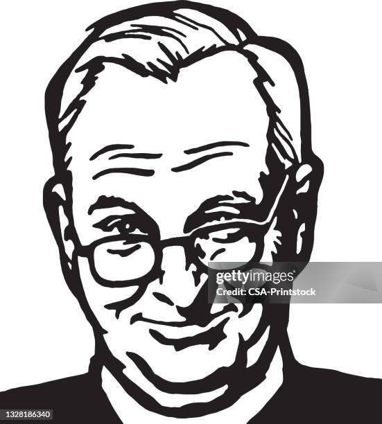 man looking over his glasses - senior men stock illustrations