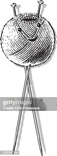 yarn and knitting needles - yarn string stock illustrations