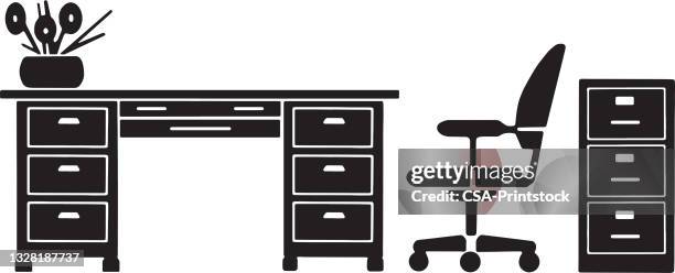 office furniture - office desk drawer stock illustrations