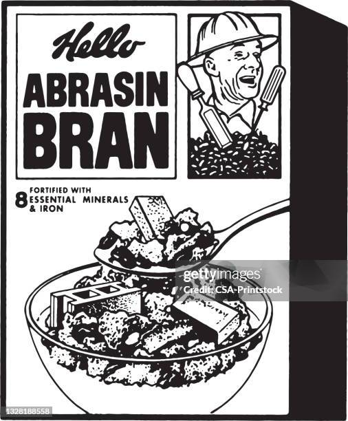 schachtel abrasin bran frühstücksflocken - bran stock-grafiken, -clipart, -cartoons und -symbole