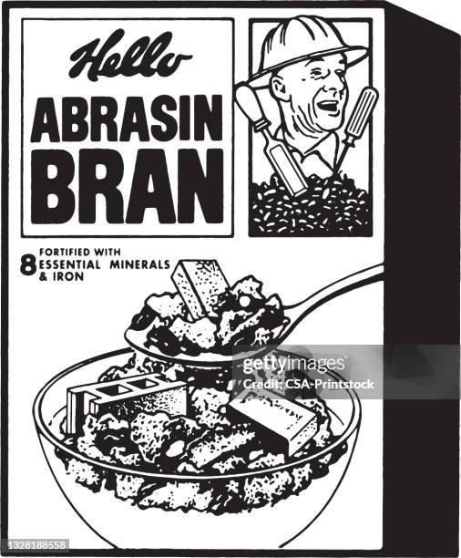 box of abrasin bran breakfast cereal - bran stock illustrations