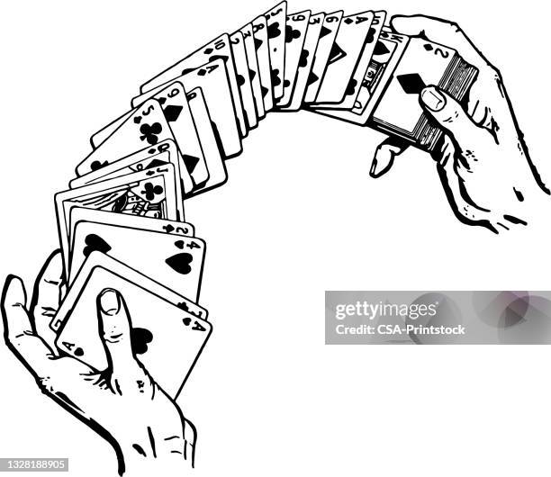 hands shuffling playing cards - card shuffling stock illustrations