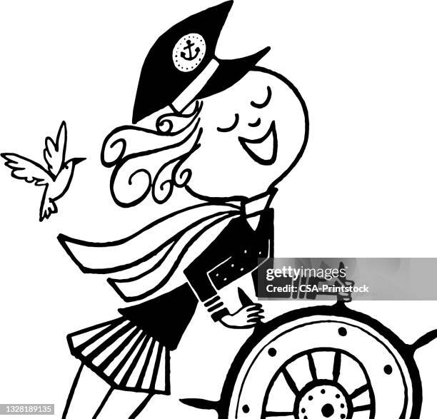 frau steuert ein schiff - steuerruder stock-grafiken, -clipart, -cartoons und -symbole