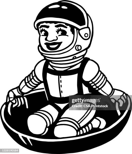 astronaut on a sled - boy astronaut stock illustrations
