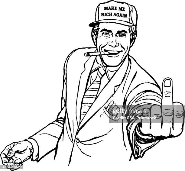 man giving the finger - cigar stock illustrations