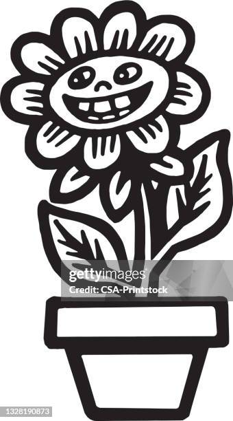 smiling flower in a pot - empty flower pot stock illustrations