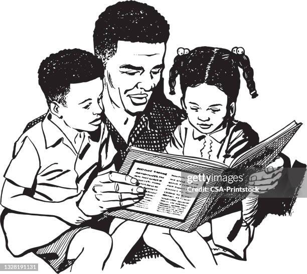 子供たちに父の読書 - african american child点のイラスト素材／クリップアート素材／マンガ素材／アイコン素材