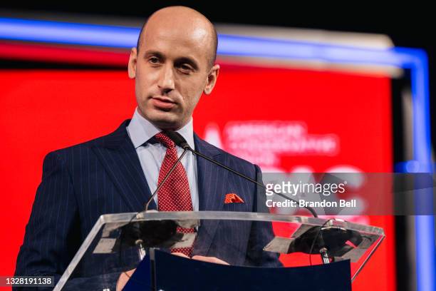 Former White House Senior Advisor and Director of Speechwriting Steven Miller speaks during the Conservative Political Action Conference CPAC held at...