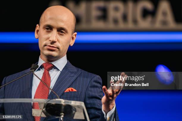 Former White House Senior Advisor and Director of Speechwriting Steven Miller speaks during the Conservative Political Action Conference CPAC held at...