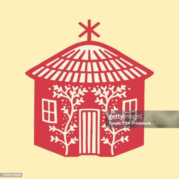 decorated little house - backyard stock illustrations