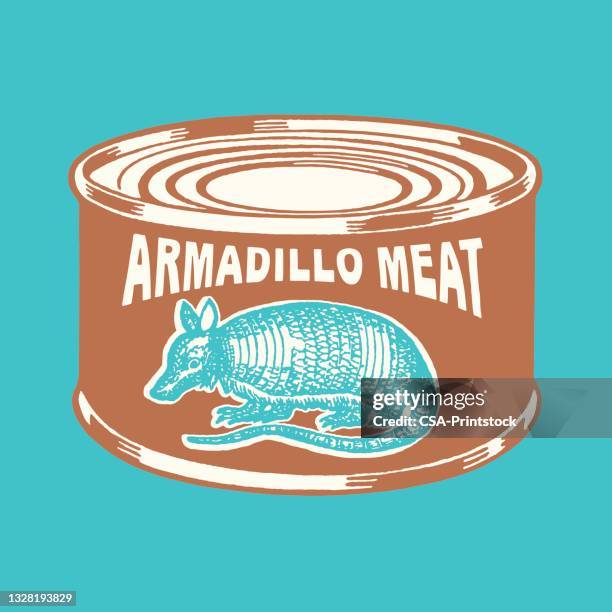 can of armadillo meat - armadillo stock illustrations