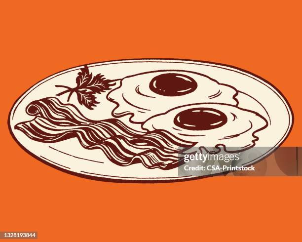 plate with eggs and bacon - breakfast stock illustrations