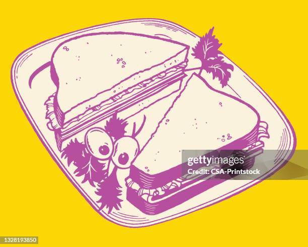 sandwich on a plate - bologna sandwich stock illustrations