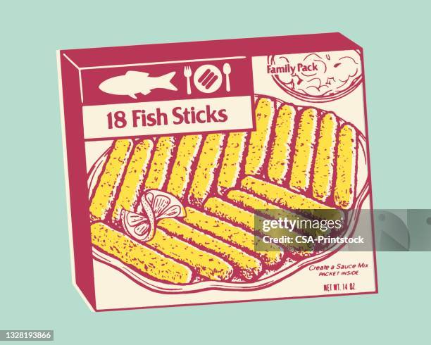 package of frozen fish sticks - frozen food supermarket stock illustrations