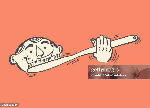 man brushing teeth - holding toothbrush stock illustrations
