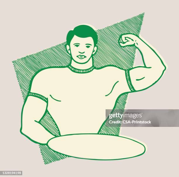 man flexing biceps - handsome bodybuilders stock illustrations