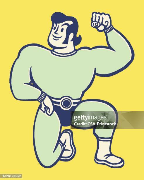 strongman flexing muscle - sideburn stock illustrations