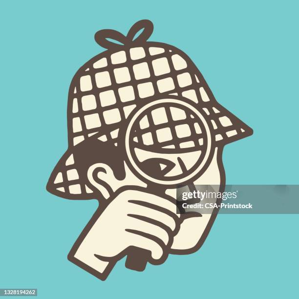 detective looking through magnifying glass - mystery detective stock illustrations