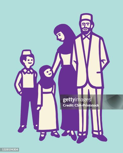 family of four - headscarf stock illustrations