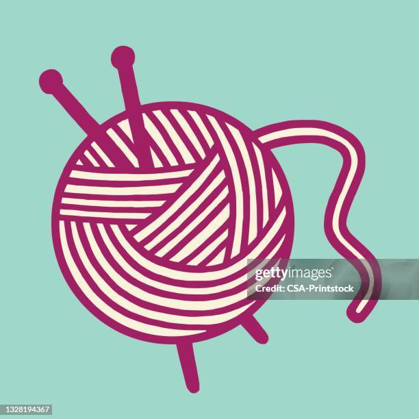 kugel aus garn und nadeln - knitting needles stock-grafiken, -clipart, -cartoons und -symbole