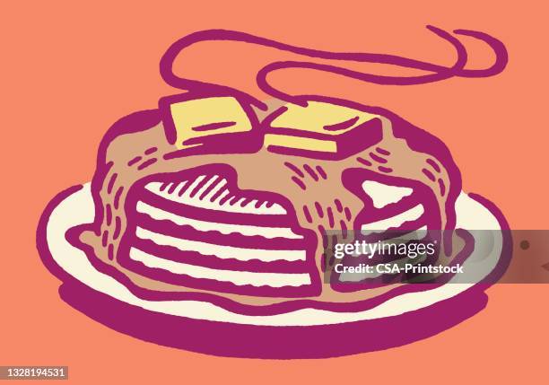 stockillustraties, clipart, cartoons en iconen met stack of pancakes - pannenkoeken