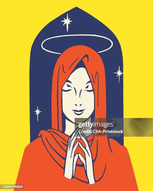praying veiled woman - religious saint stock illustrations