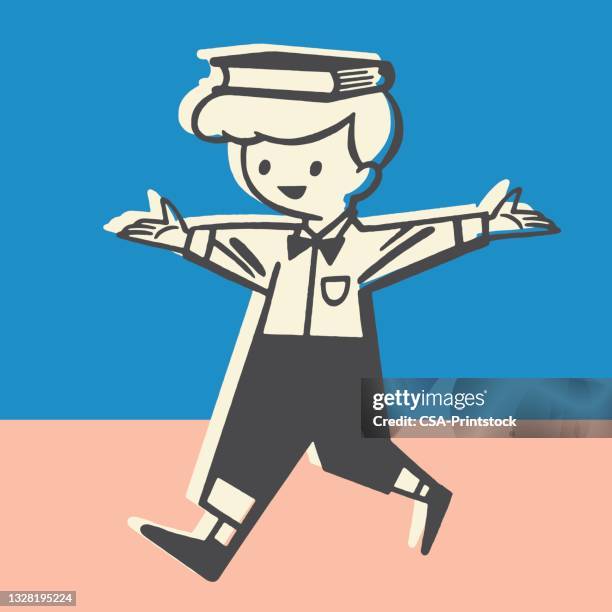 boy walking with balance - child walking alone stock illustrations