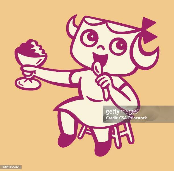 girl eating dessert - eating ice cream stock illustrations