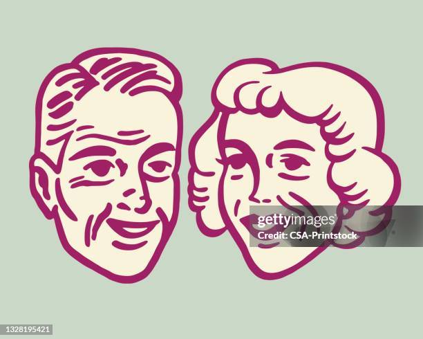 happy man and woman - older woman stock illustrations