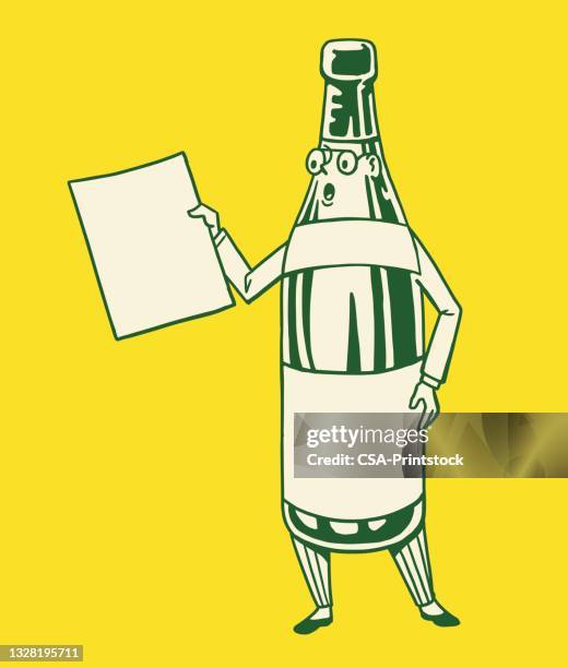 bottle character holding a sign - beer advertisement stock illustrations