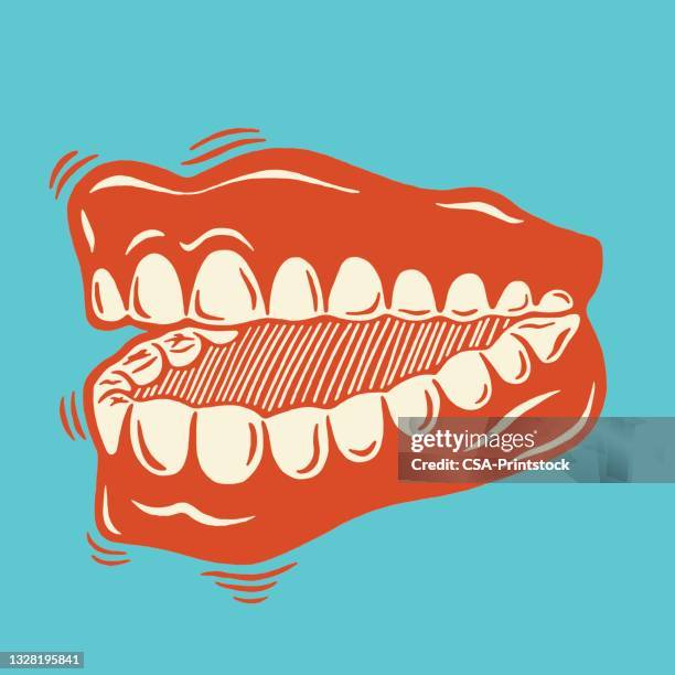 ilustraciones, imágenes clip art, dibujos animados e iconos de stock de dientes parloteos - dentadura postiza