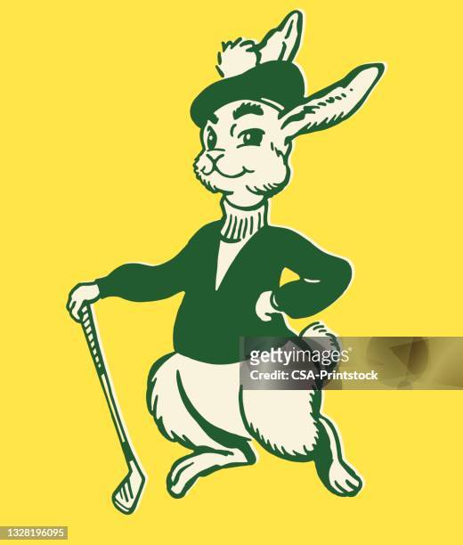ilustraciones, imágenes clip art, dibujos animados e iconos de stock de conejo golfista - cardigan sweater