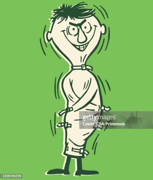 stockillustraties, clipart, cartoons en iconen met man in a straitjacket - dwangbuis